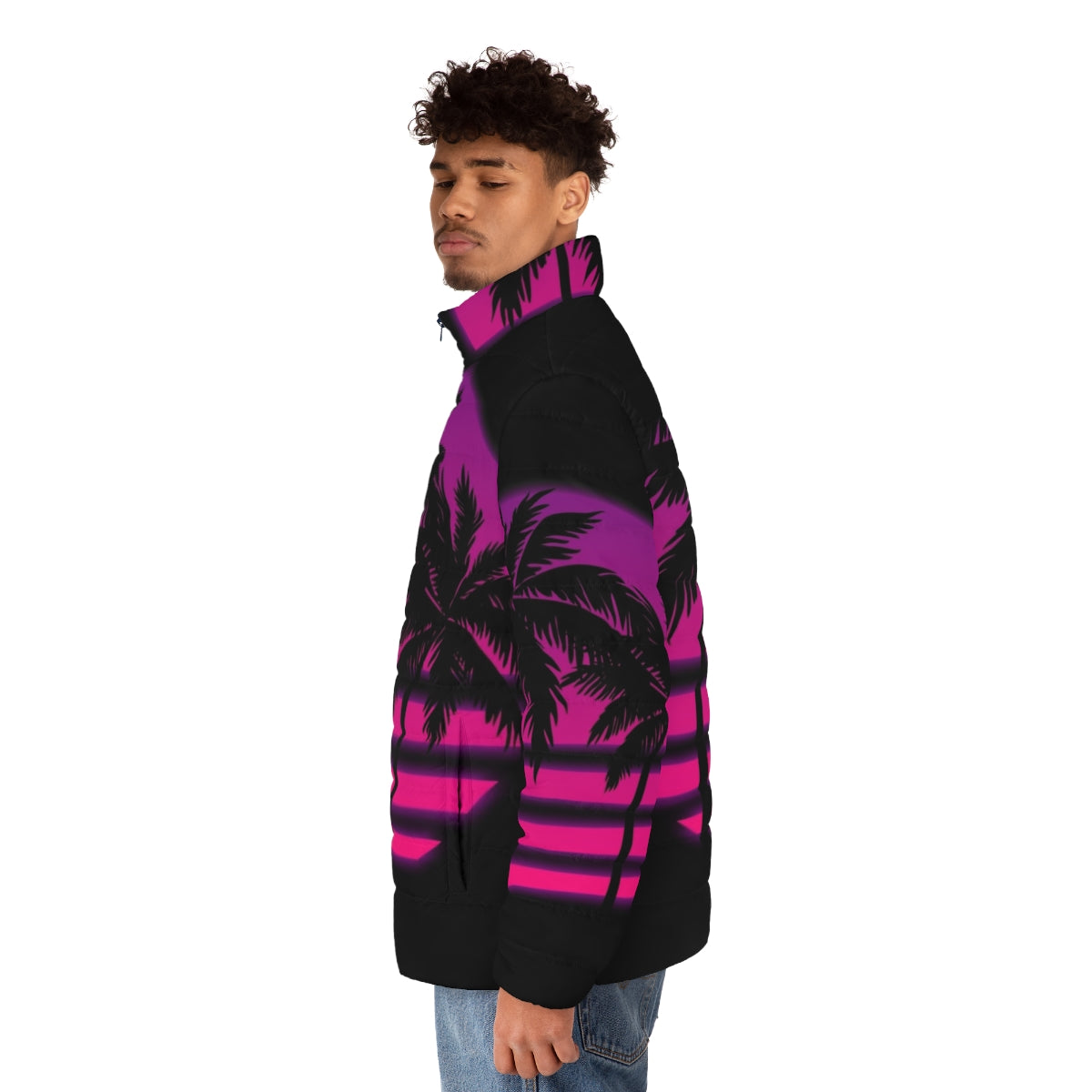 Miami Wave Puffer Jacket - Synthwave Aesthetic Outerwear - men side left