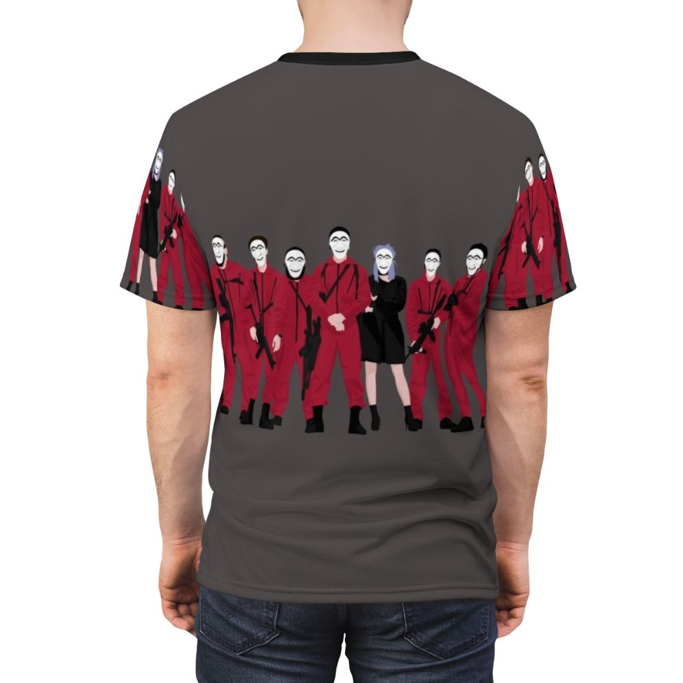 All-Over-Print T-shirt Featuring Iconic Money Heist Characters and Designs - men back