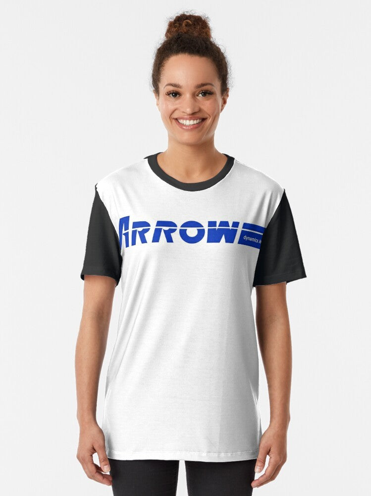 Retro "Legacy of Arrow" graphic design blue t-shirt - Women