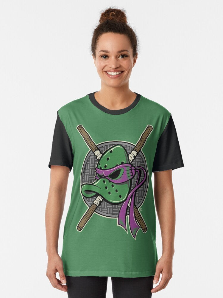 MUTANT NINJA DUCKS Graphic T-Shirt - Anaheim Mighty Ducks Meets Teenage Mutant Ninja Turtles Crossover Design - Women