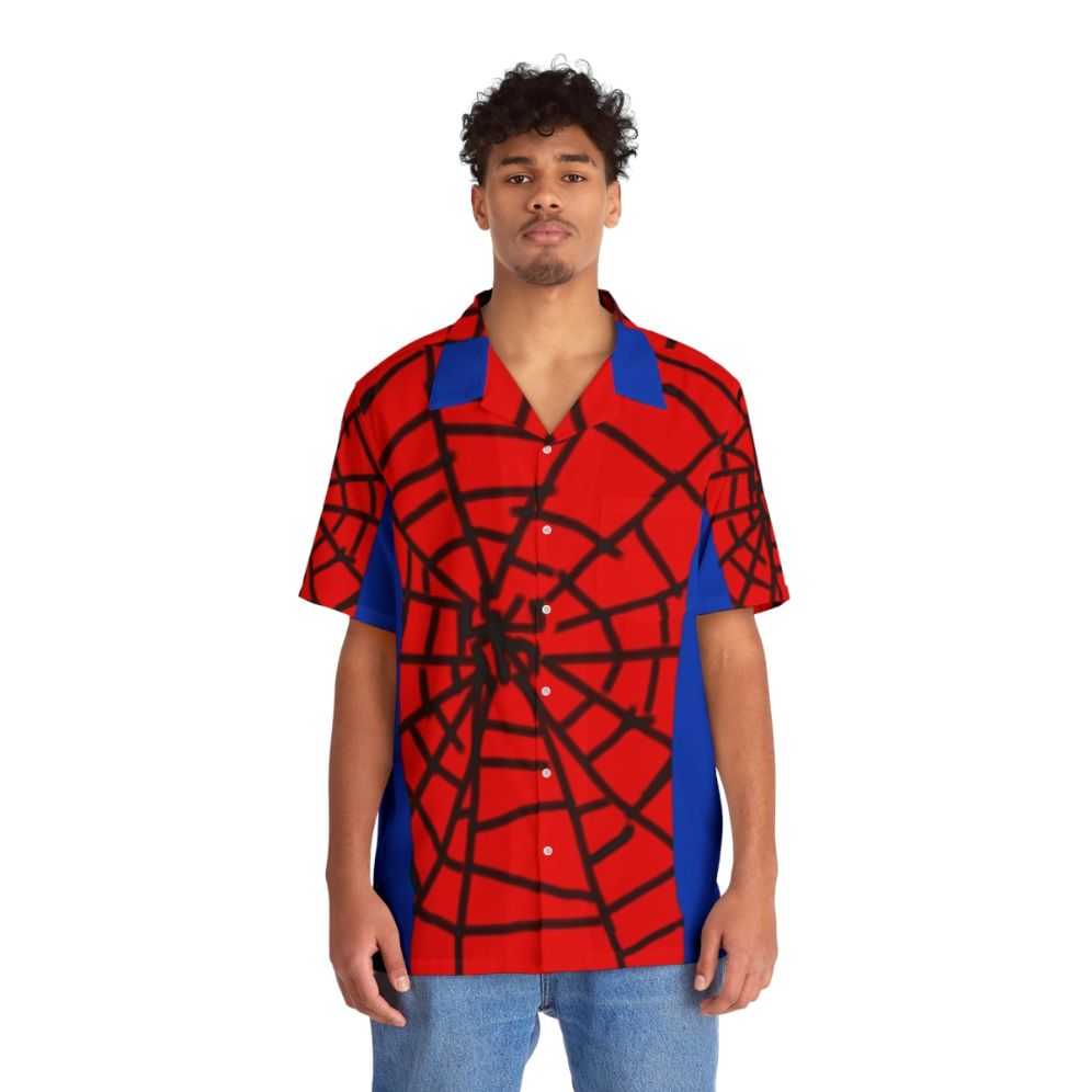 Spiderman Hawaiian Shirt with Tropical Print - People Front