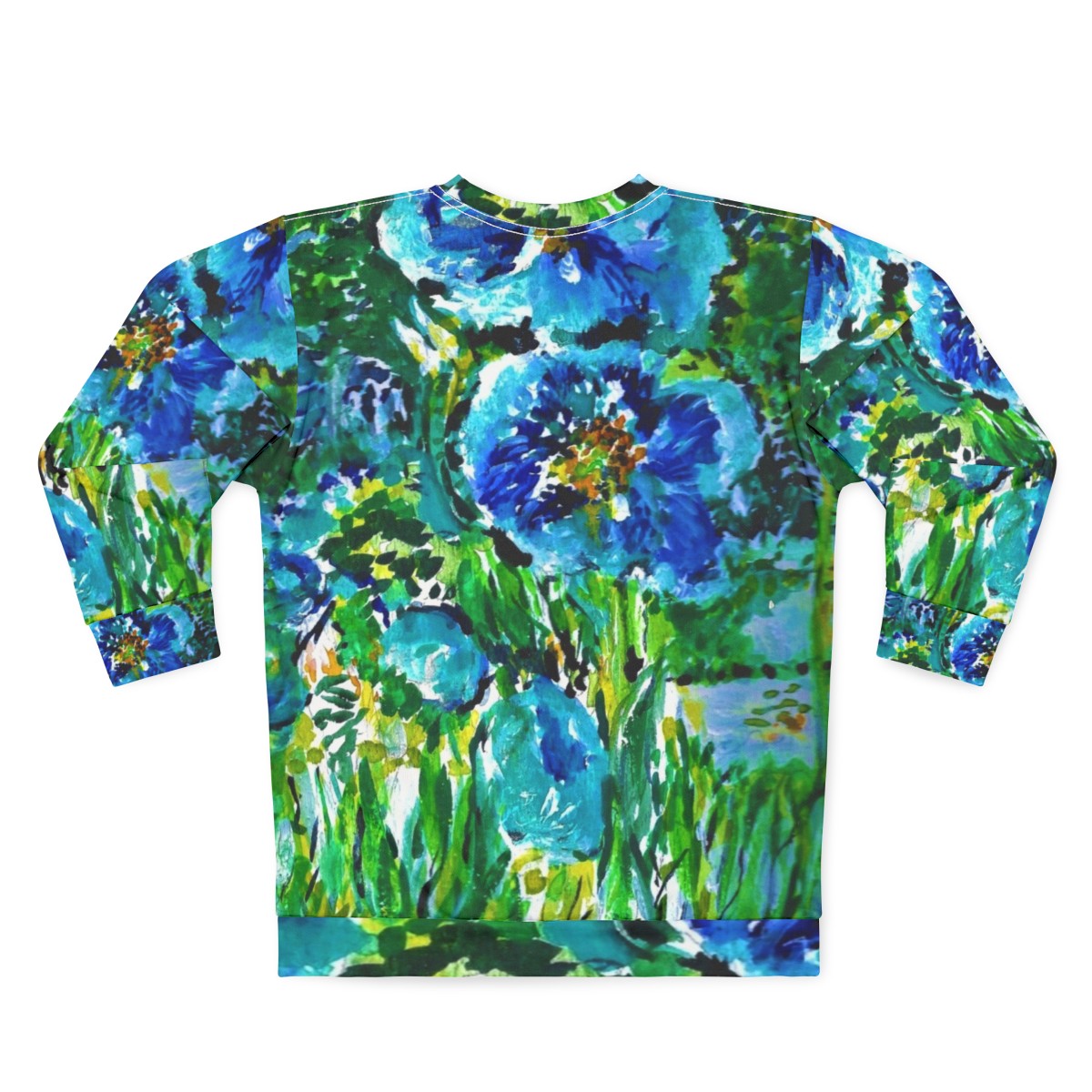 Blue poppies sweatshirt with religious art design - Back