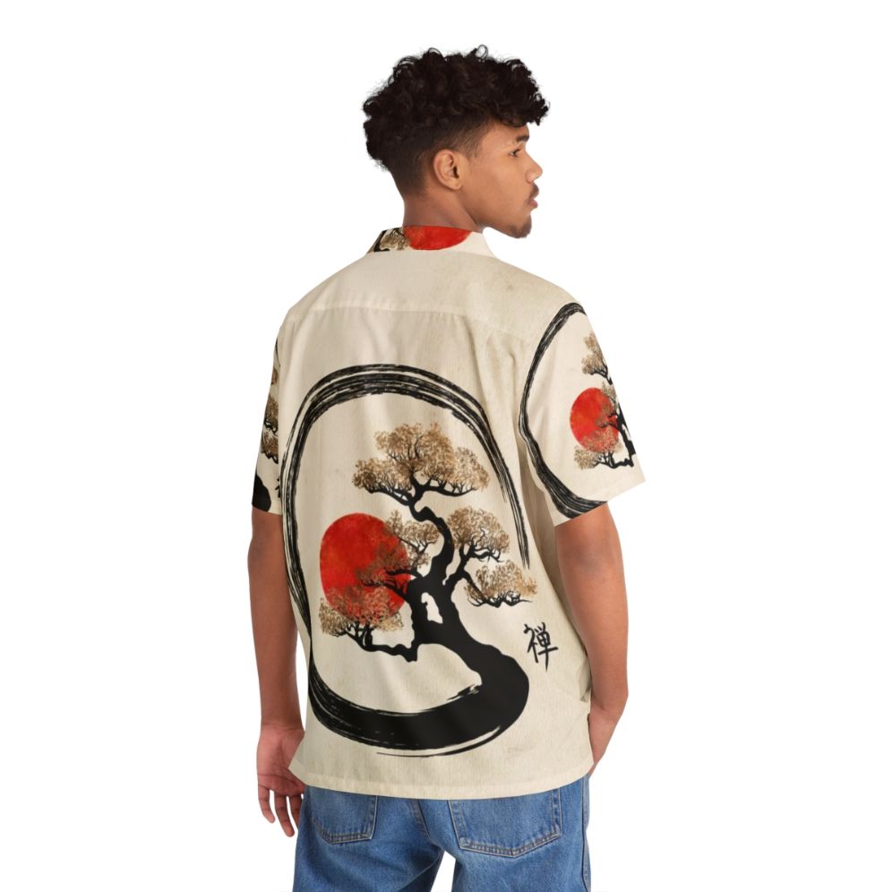 Enso Circle and Bonsai Tree Hawaiian Shirt with Zen Minimalist Design - People Back