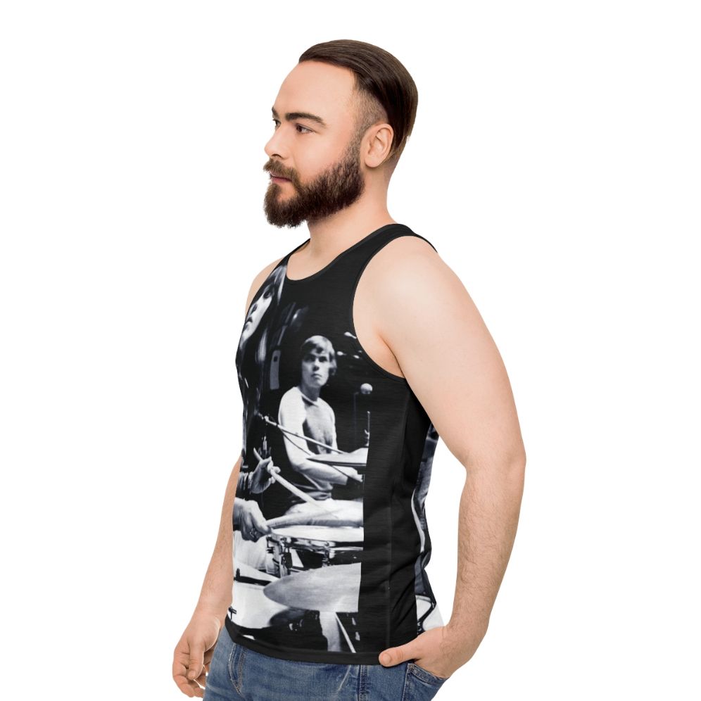 Unisex vintage 70s tank top featuring Karen Carpenter, legendary Carpenters drummer - men side