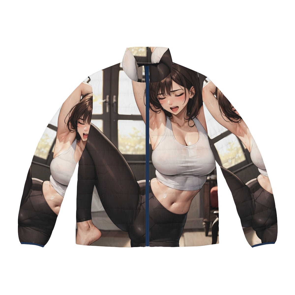 Puffer jacket with anime girl design for sexy yoga