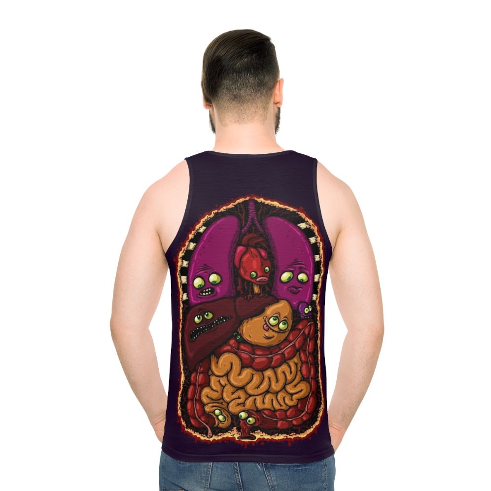 Unisex tank top featuring an anatomical design of internal organs - men back