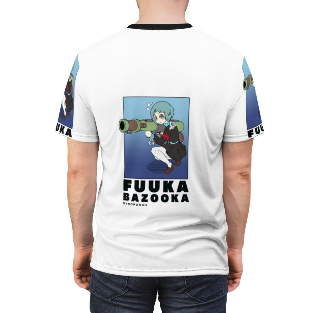 Persona-inspired t-shirt featuring Fuuka Yamagishi and her bazooka - men back