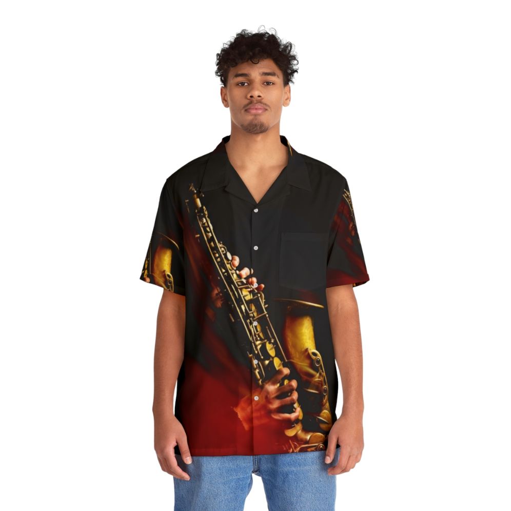 Flaming Red Alto Saxophone Hawaiian Shirt - People Front