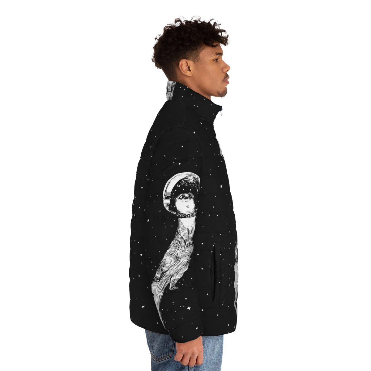 Otter-themed puffer jacket with space-inspired design - men side right