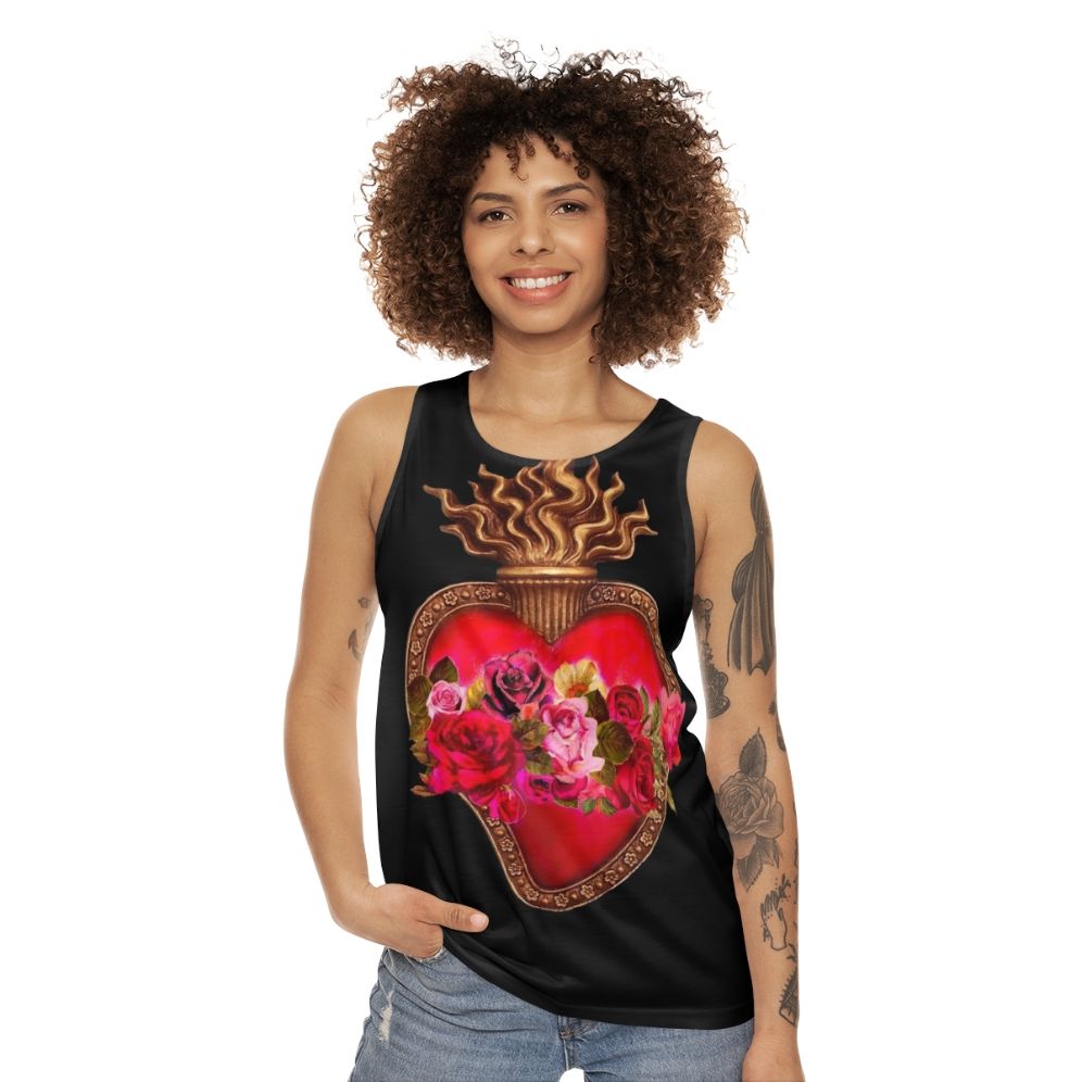 Red sacred heart and immaculate heart unisex tank top - women