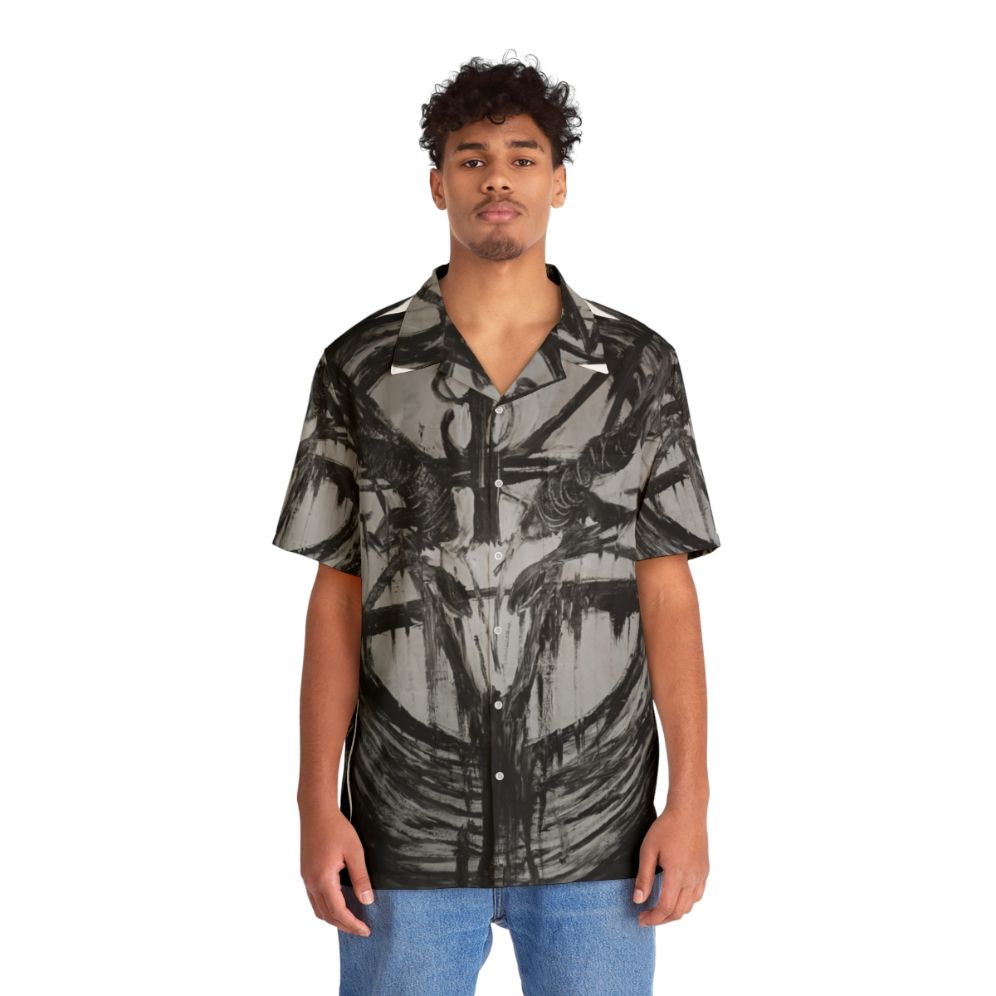 Baphomet abstract art Hawaiian shirt with satanic design - People Front