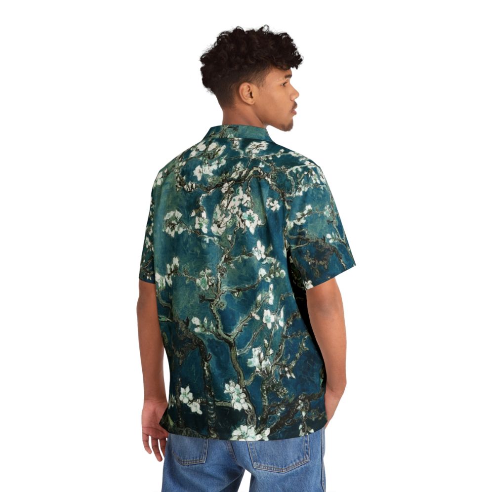 Dark Teal Van Gogh Almond Blossoms Hawaiian Shirt - People Back