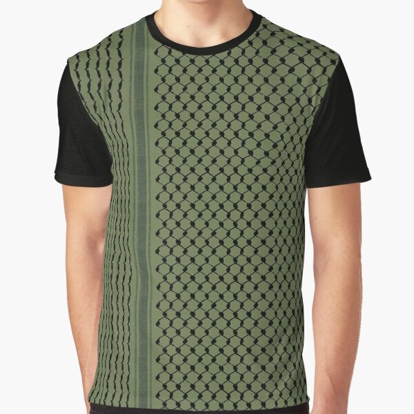 Palestinian Hatta Kufiya folk pattern graphic t-shirt with traditional keffiyeh design