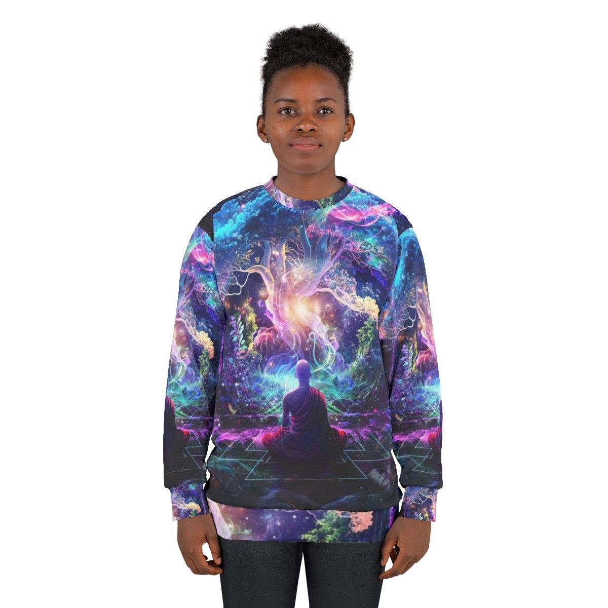 Midnight Garden Sweatshirt with Neon Blue, Inspirational and Visionary Design - women