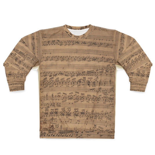 Baroque music sweatshirt featuring Bach's musical notes