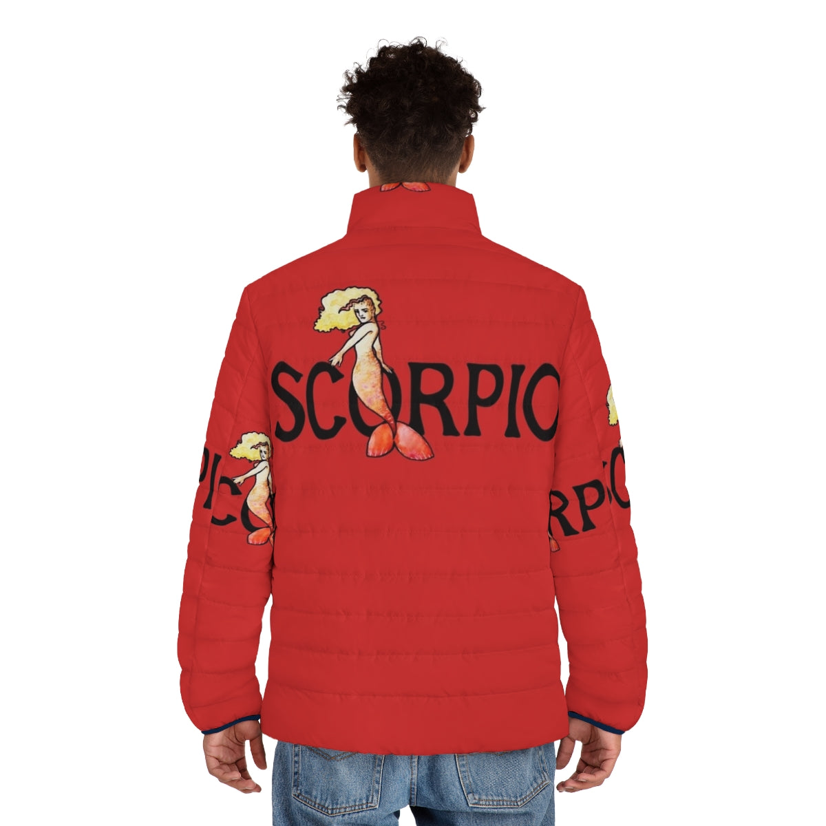 Scorpio mermaid puffer jacket featuring a unique zodiac-inspired design - men back