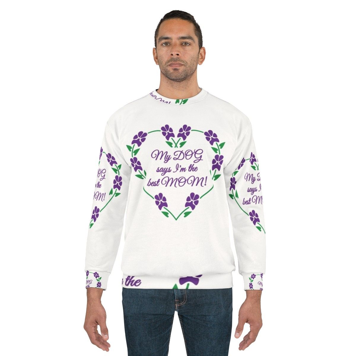 Dog Mom Sweatshirt with Pawprint Floral Design - men