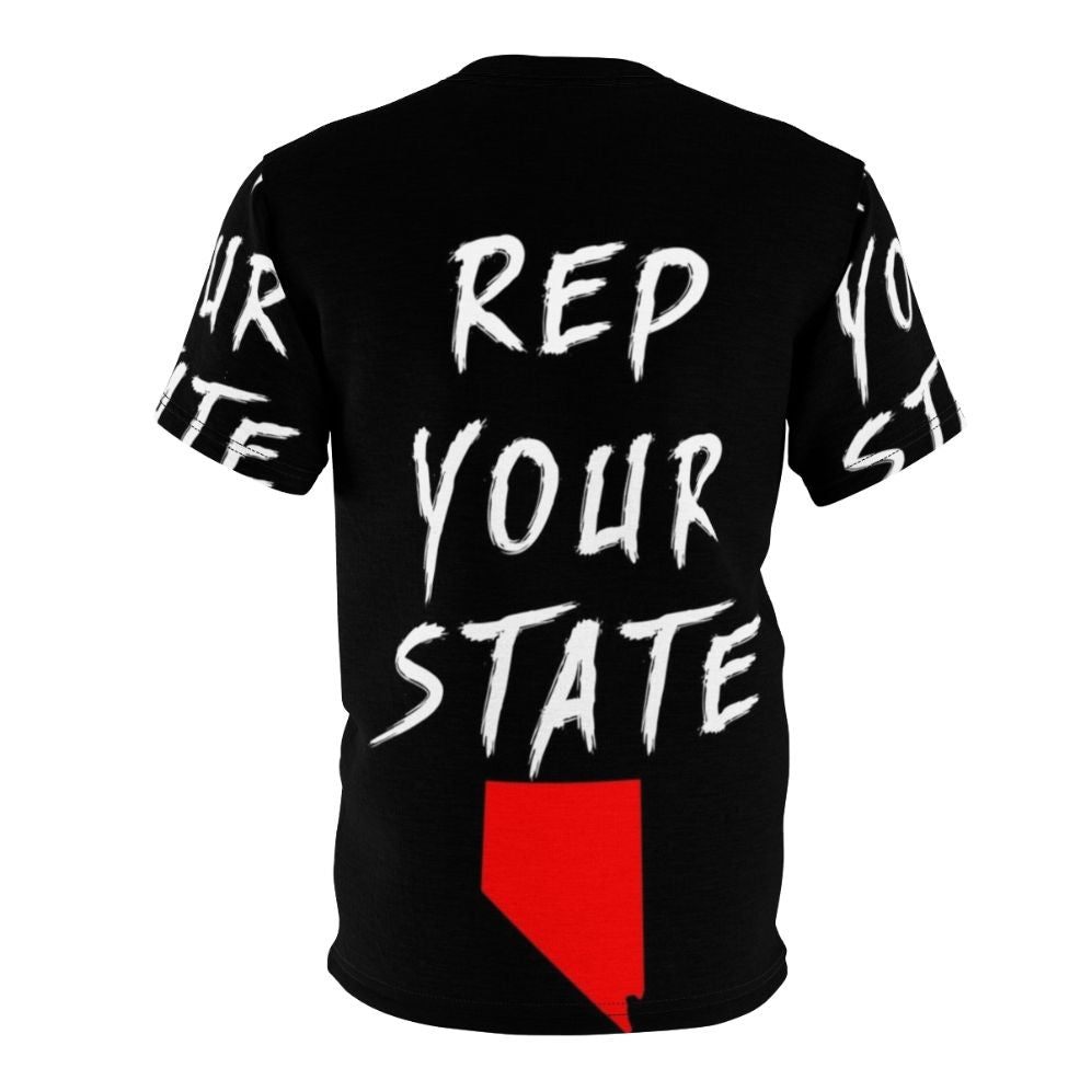 Vibrant all-over print t-shirt featuring the state of Nevada design - Back