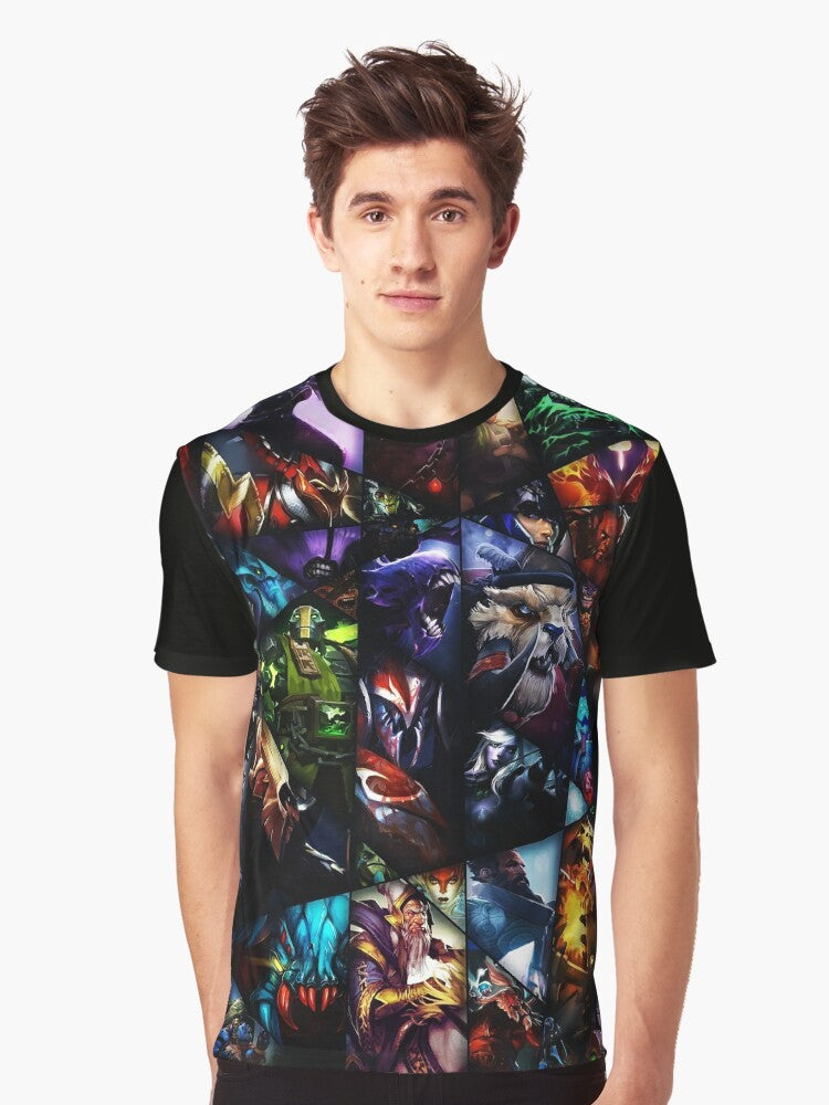 Dota 2 game graphic t-shirt with BOOOOOM design featuring Dota 2 heroes - Men