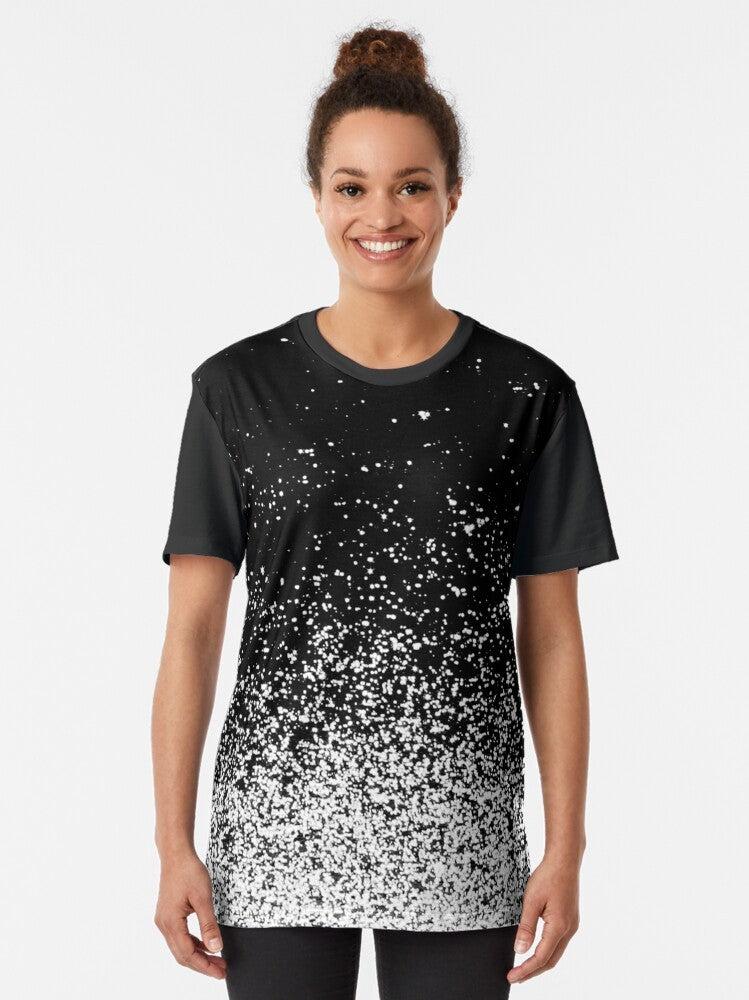 Infinity abstract t-shirt design featuring a starry night sky, sparks, and space elements - Women