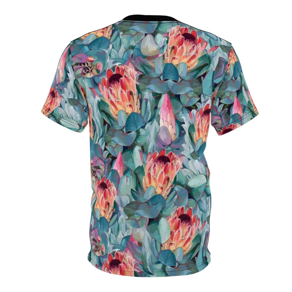 Protea flower t-shirt with vibrant watercolor-style floral print - Back