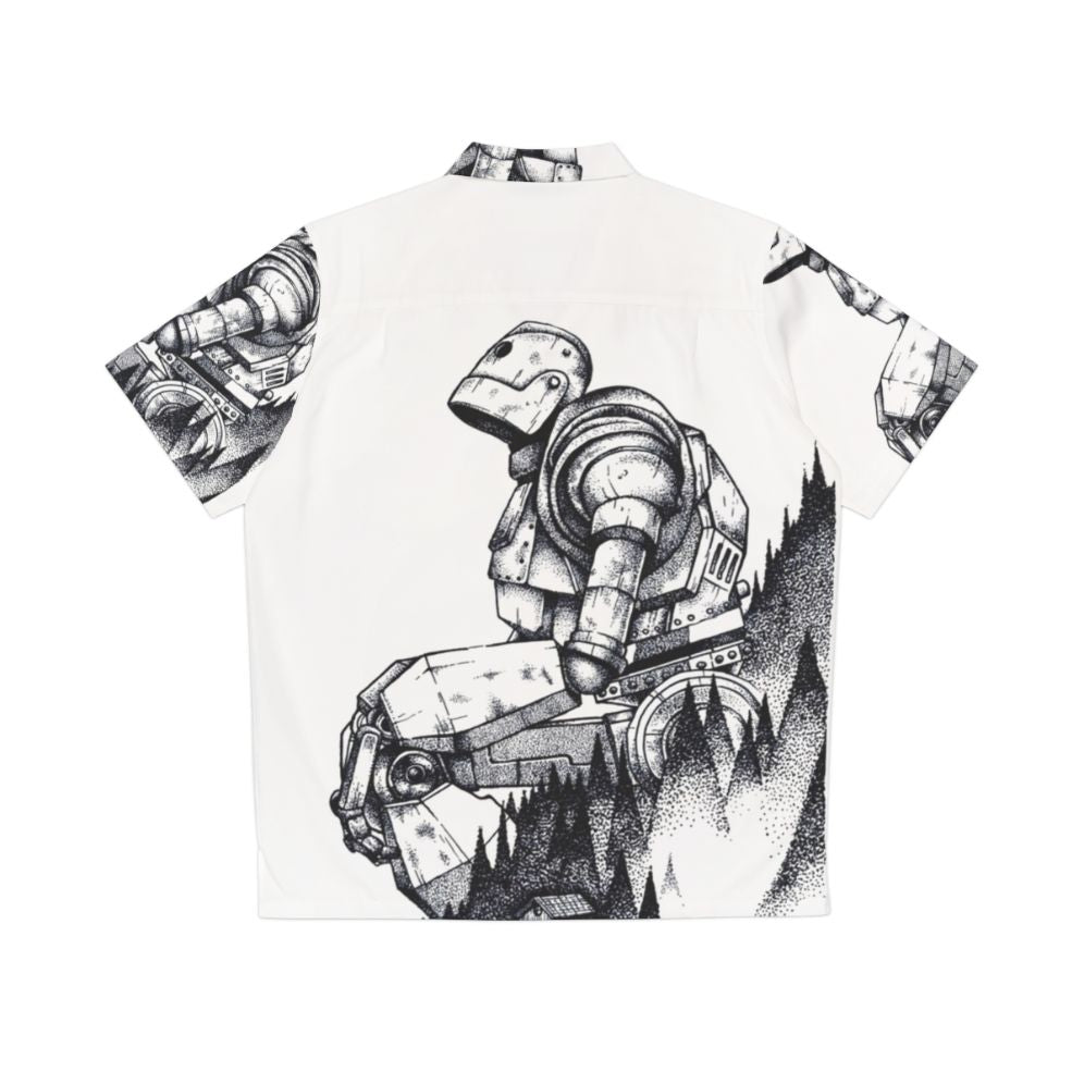 Iron Giant Hawaiian Shirt with Pointillism Design and Nature Imagery - Back