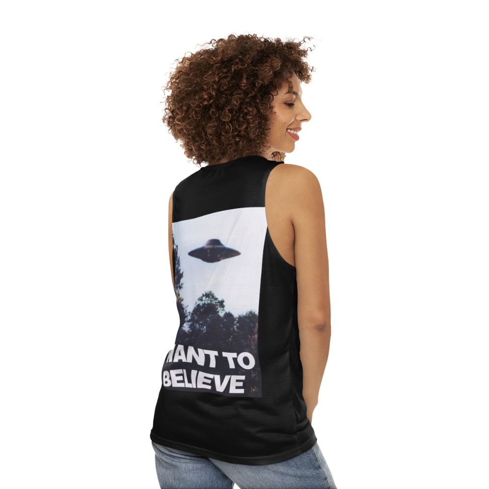 Unisex "I Want to Believe" X-Files Themed Tank Top - women back