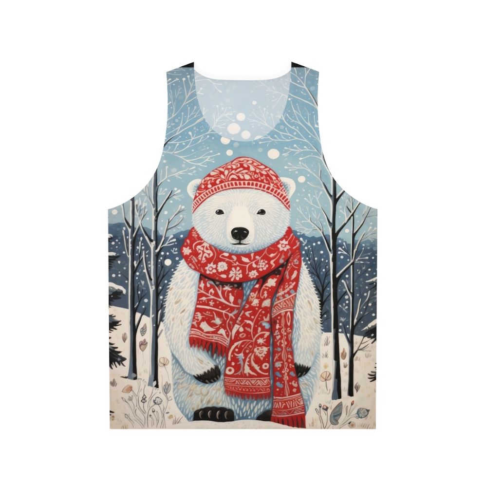 Vintage Christmas White Bear Winter Artwork Unisex Tank Top