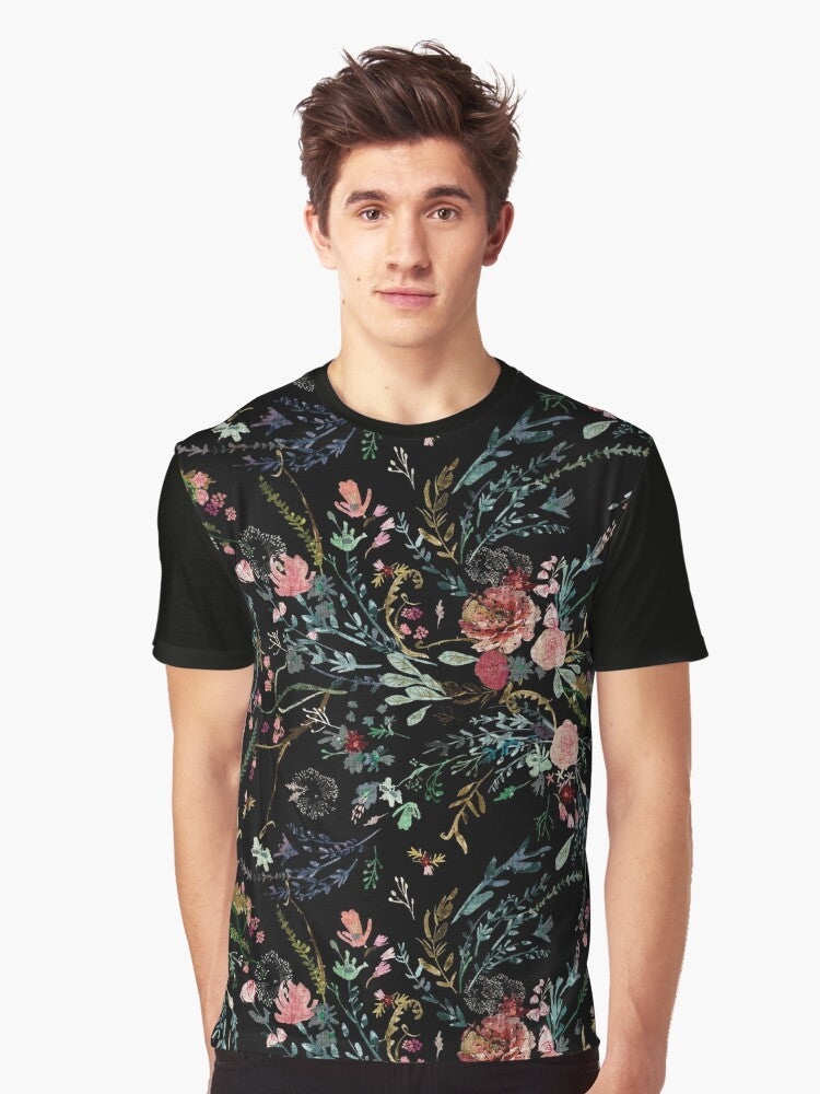 Romantic watercolor floral graphic design on a t-shirt - Men