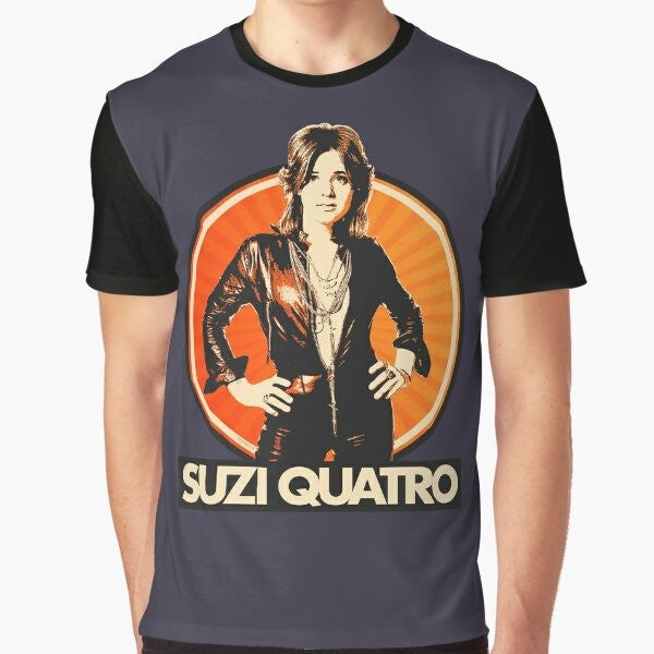 Suzi Quatro 70s glam rock graphic t-shirt with vintage style design