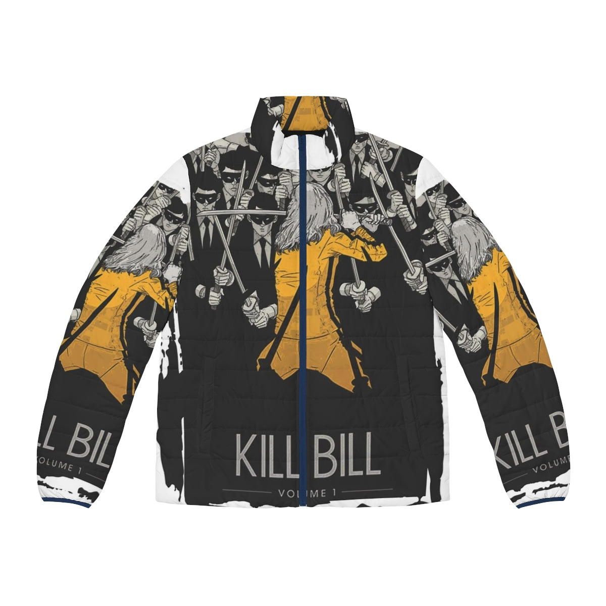 Kill Bill inspired puffer jacket featuring ninja-style design elements