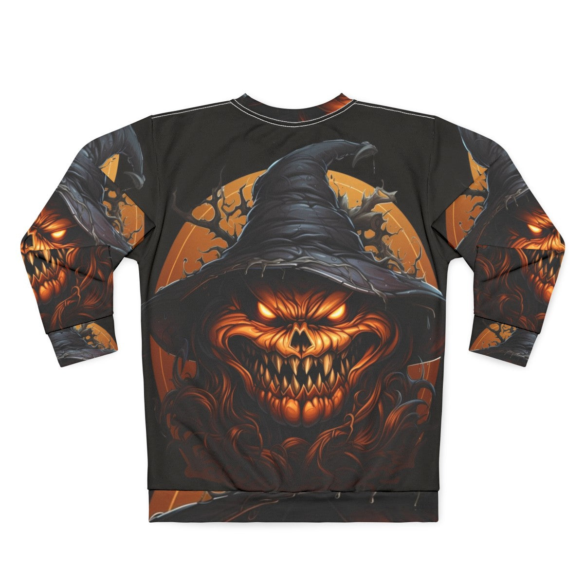 Sinister Halloween Pumpkin Sweatshirt with Demonic Pumpkin Design - Back