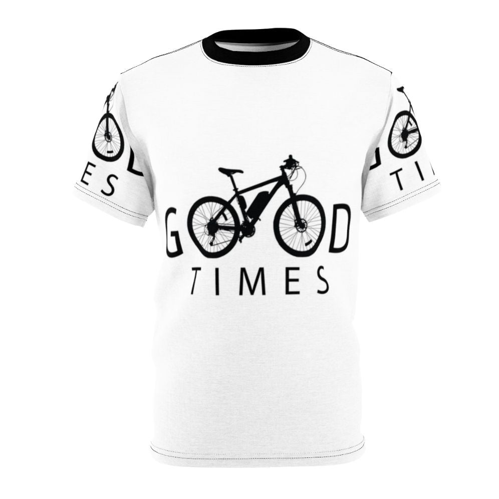 A vibrant cycling-themed t-shirt featuring a fun, colorful design for outdoor hobbies and sports activities.