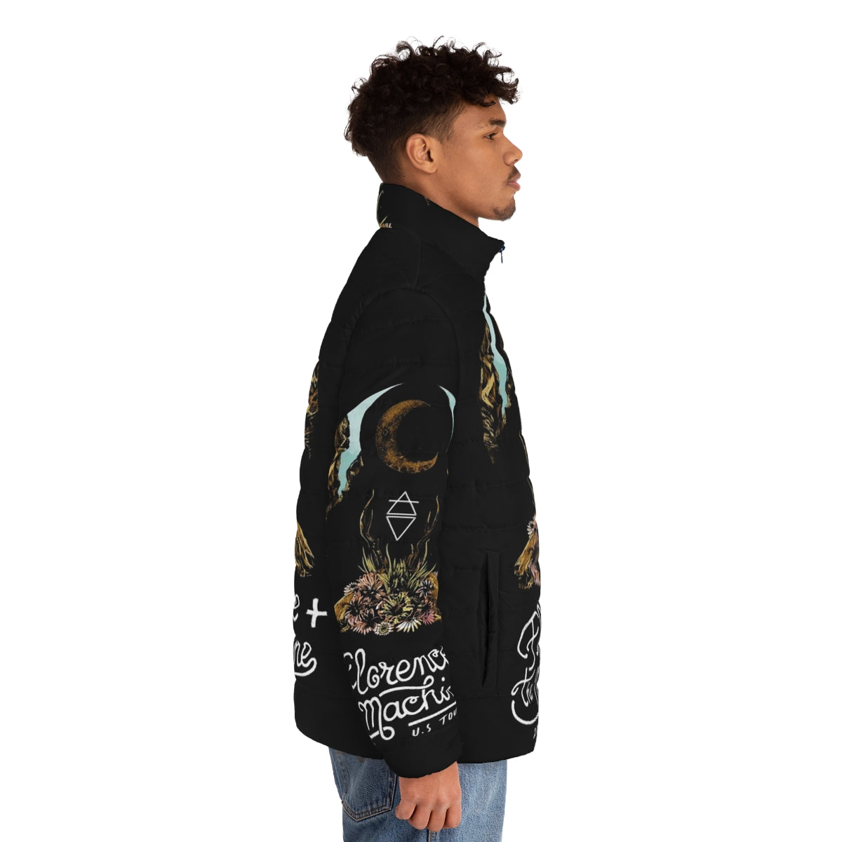 Flo And Mac Tour Puffer Jacket featuring Florence and the Machine band imagery - men side right