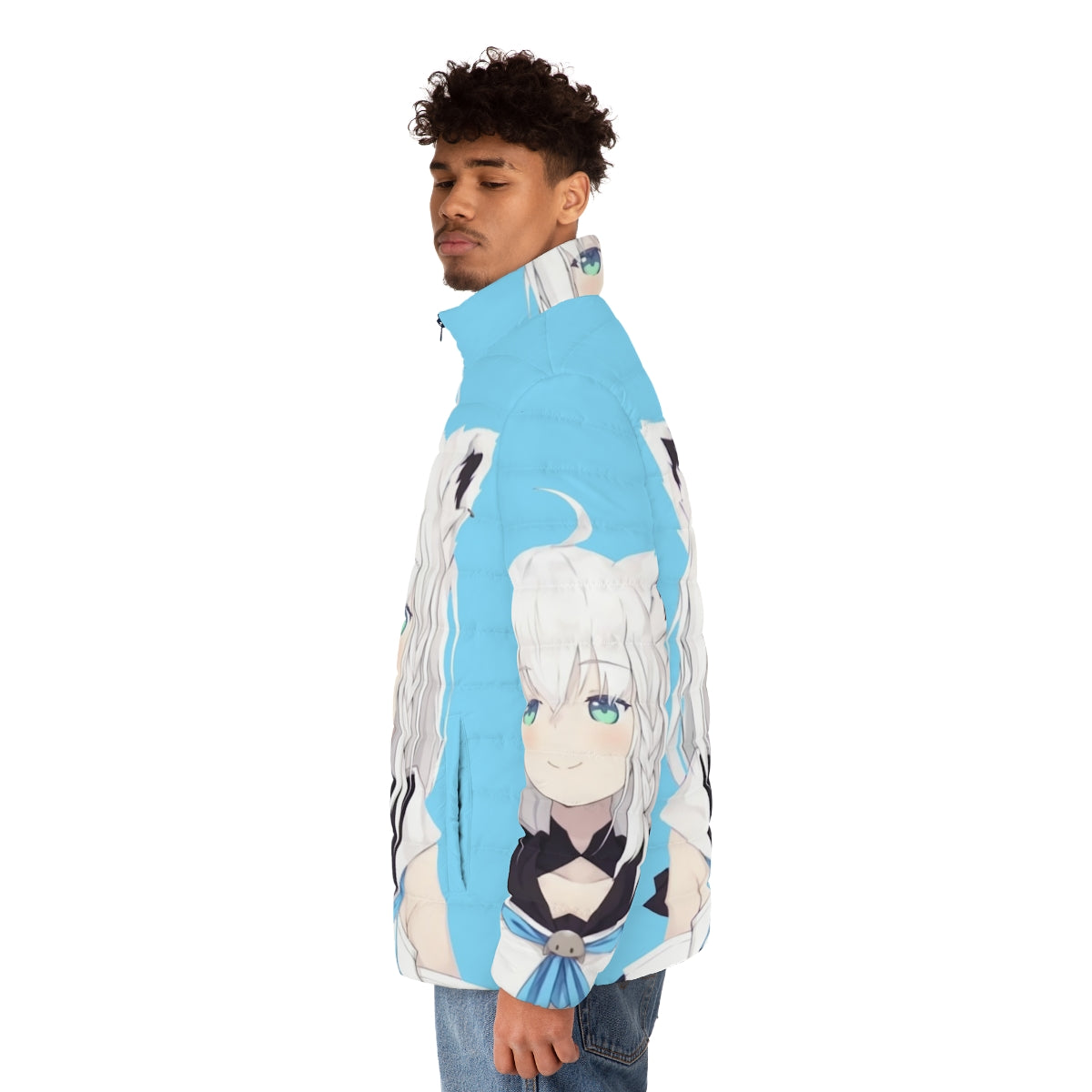 Shirakami Fubuki Smug Hololive Vtuber Puffer Jacket - men side left