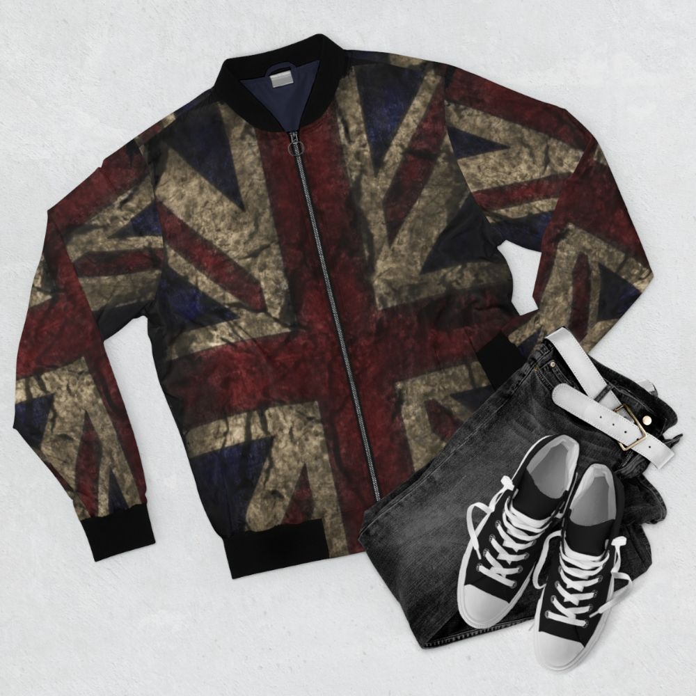 Vintage British-Inspired Bomber Jacket - Flat lay