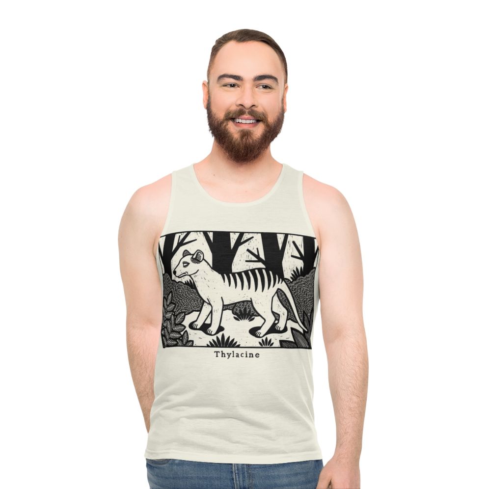 Vintage Thylacine Woodcut Unisex Tank Top - men