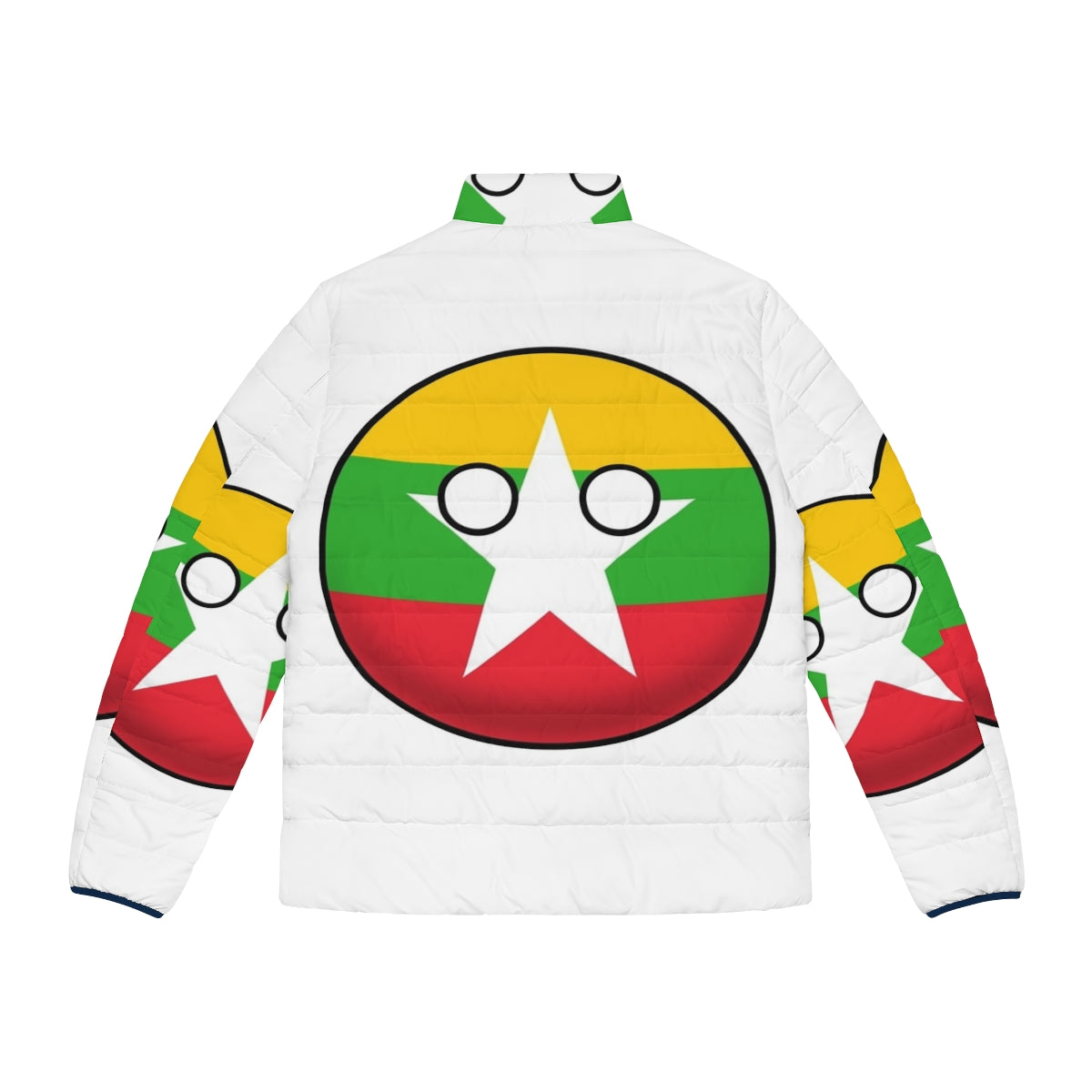 Myanmar Countryball Puffer Jacket featuring the flag and cultural elements of Myanmar - Back