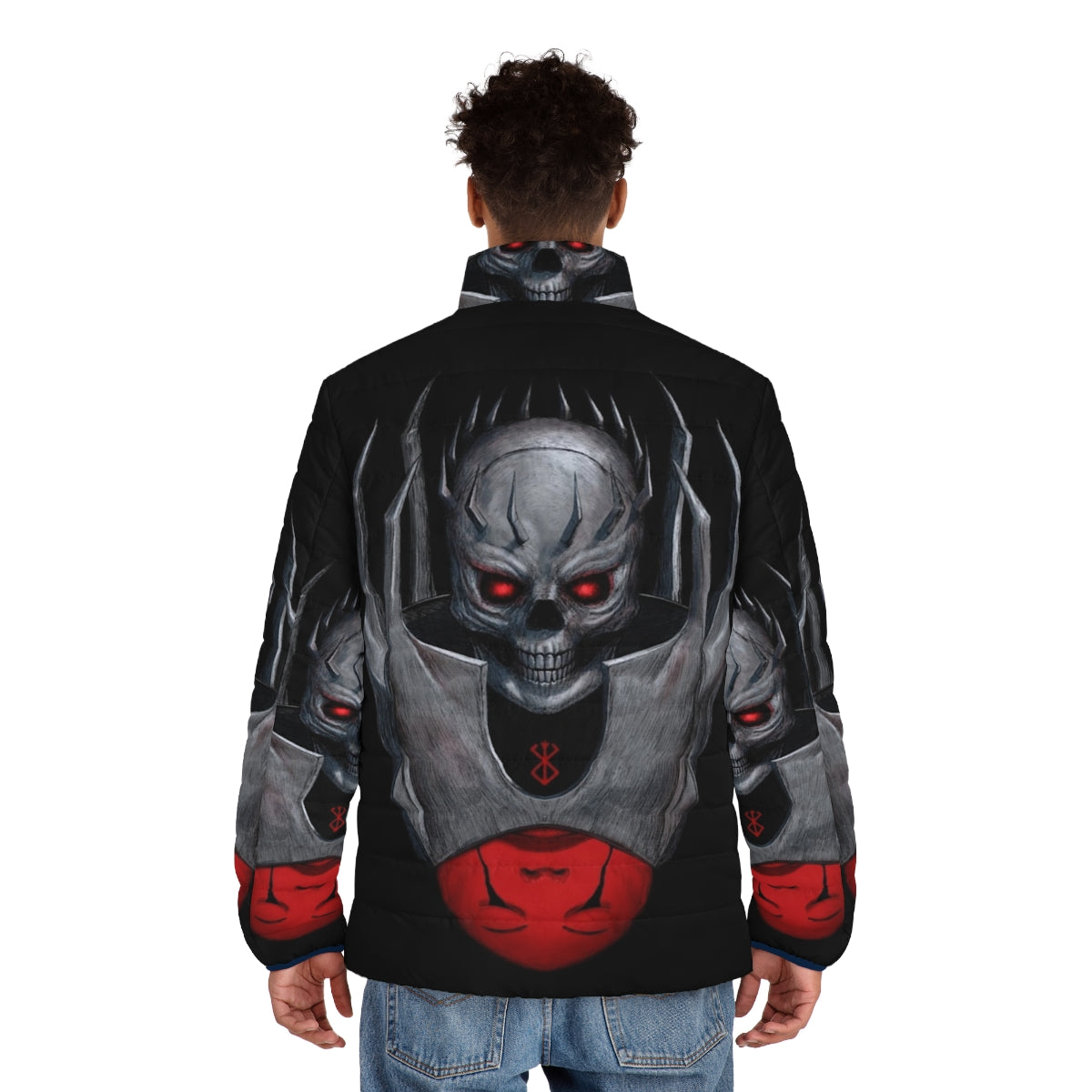 Skull Knight Puffer Jacket featuring a gothic and edgy design - men back