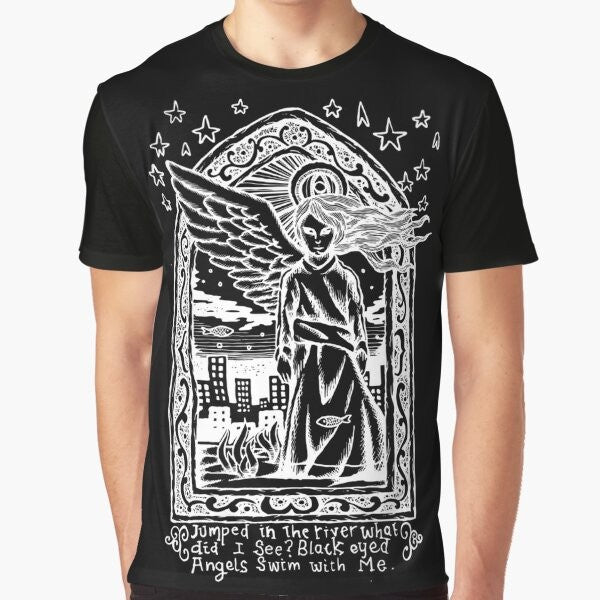 Black Eyed Angels Inverted Graphic T-Shirt featuring Radiohead Pyramid Song Lyrics