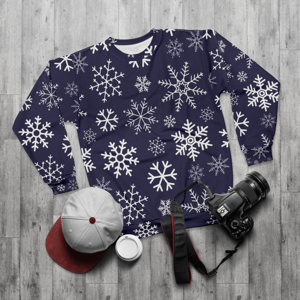 Blue Winter Snowflake Pattern Sweatshirt - flat lay