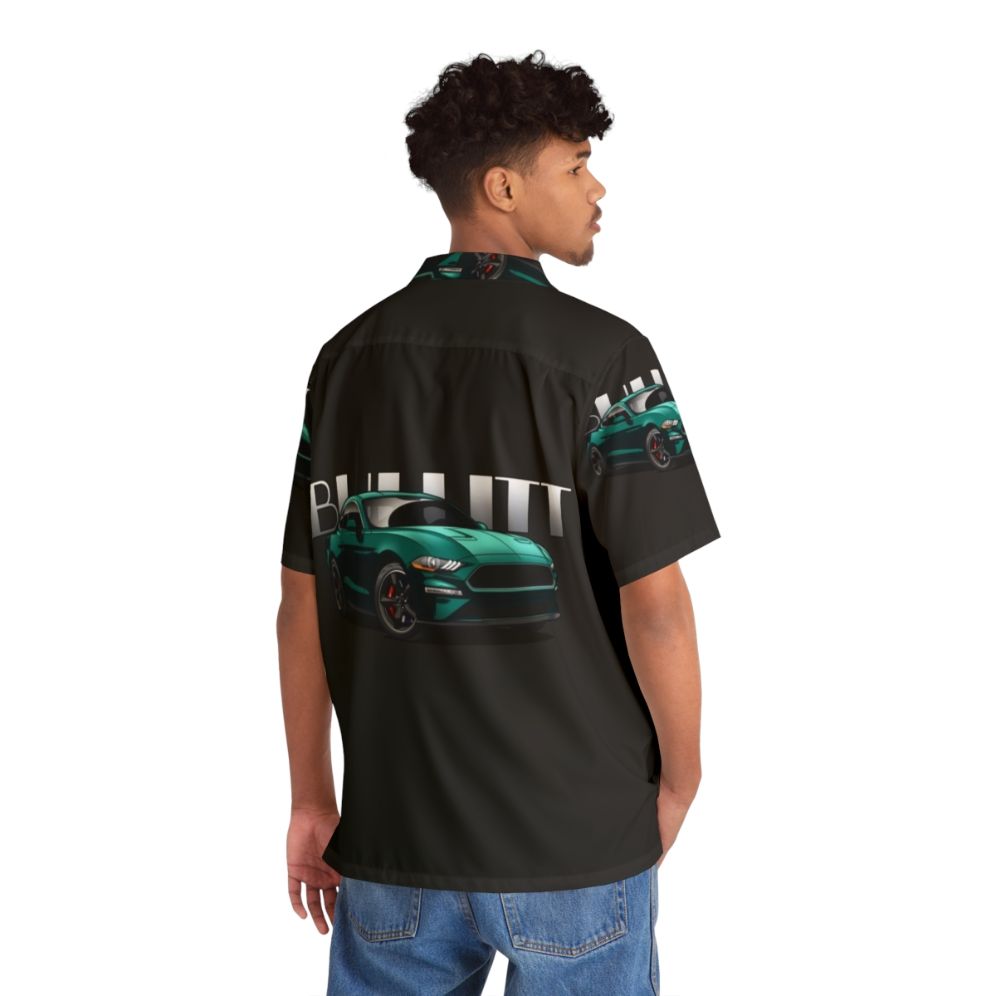 Bullitt Mustang Hawaiian Shirt featuring a retro green Ford Mustang car - People Back