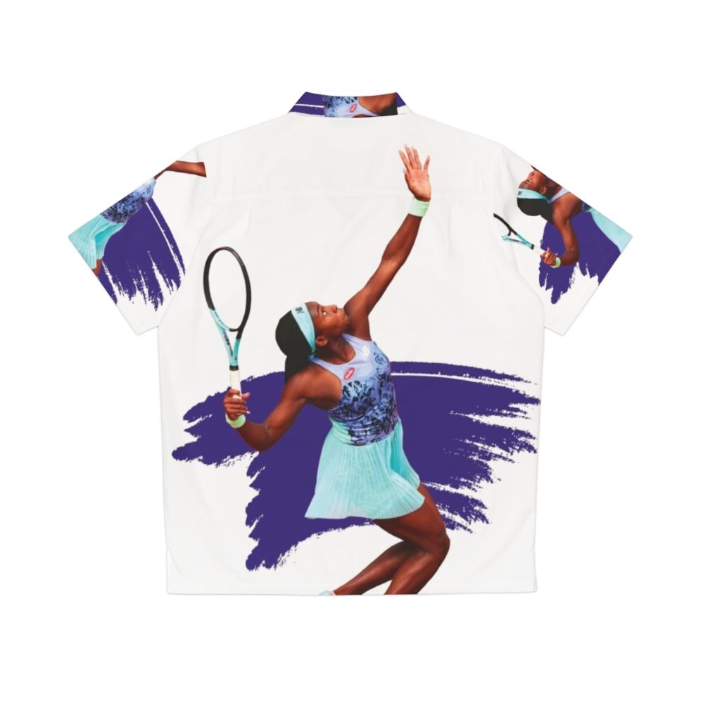 Coco Gauff wearing a Hawaiian-style tennis shirt - Back