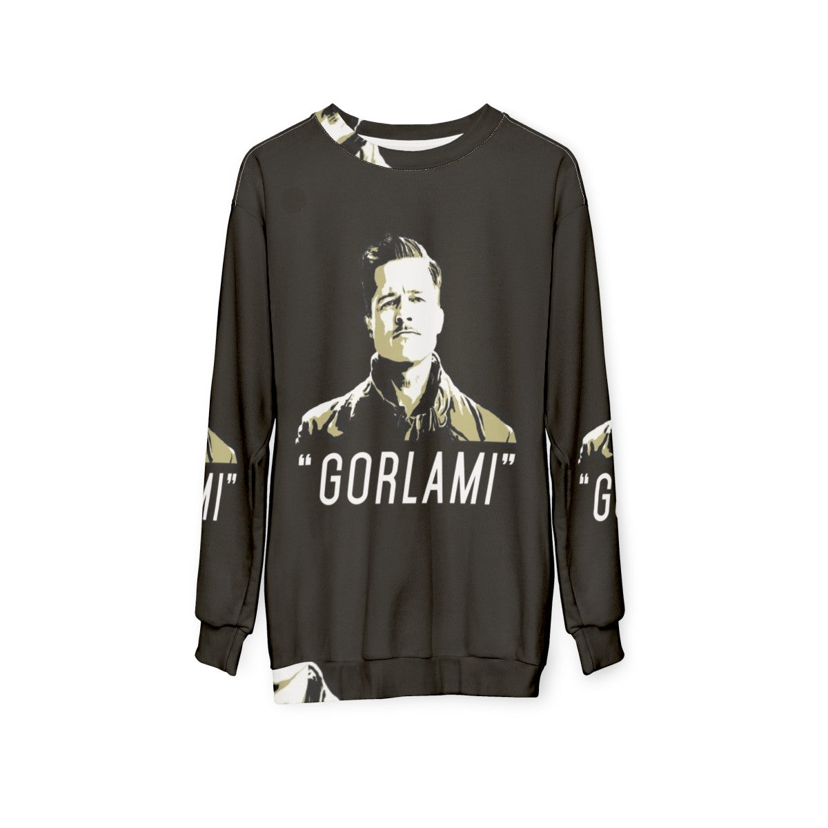 Gorlami Sweatshirt with Brad Pitt Inglorious Basterds Inspired Design - hanging