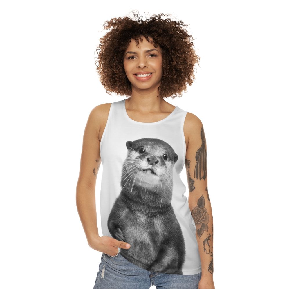 Otter animal portrait graphic on unisex tank top - women