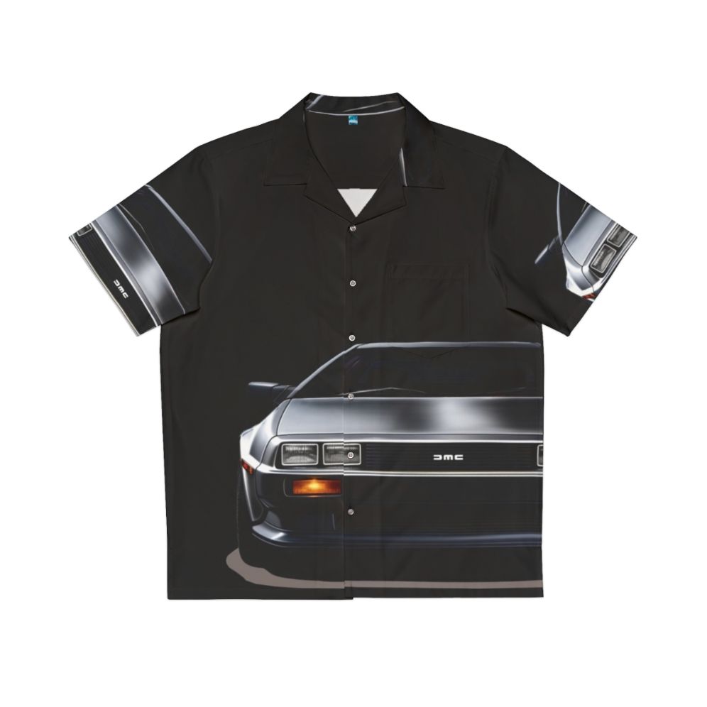 Delorean inspired Hawaiian shirt with retro car art design