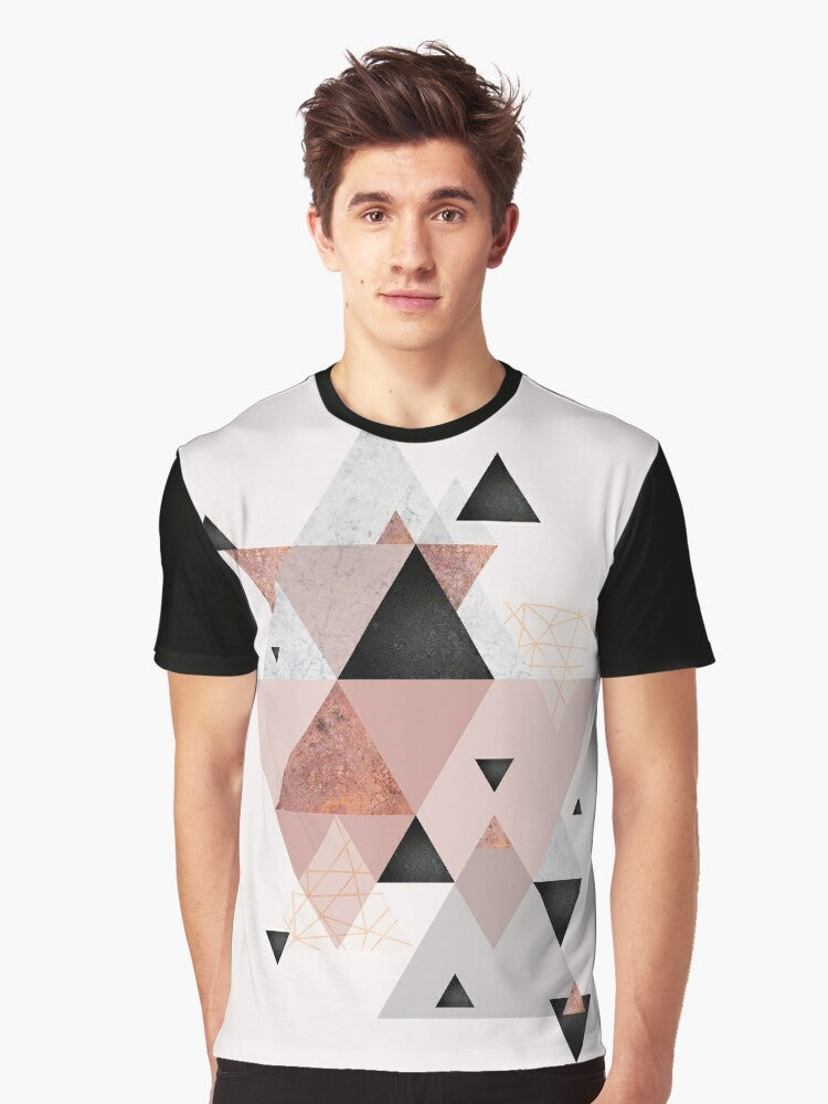 Geometric Scandinavian design graphic t-shirt in blush pink and rose gold tones - Men