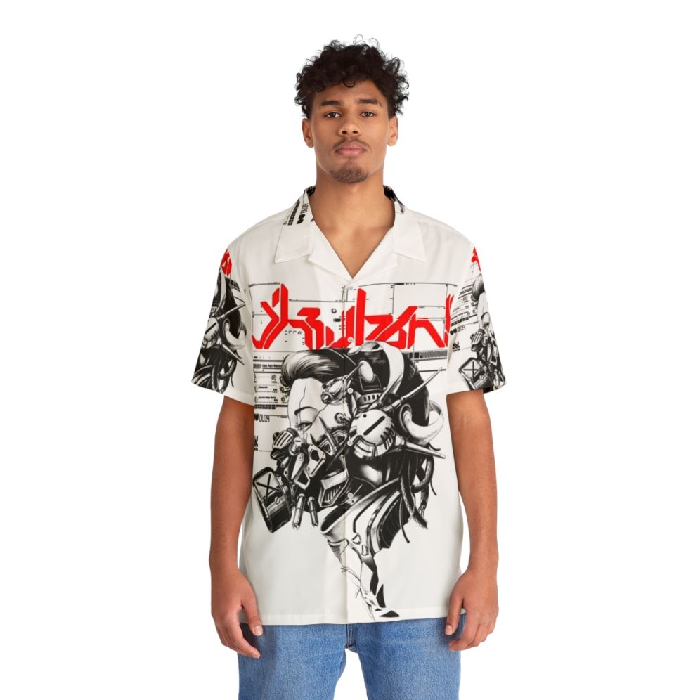 Cyberpunk vaporwave Hawaiian shirt with cyborg girl design - People Front