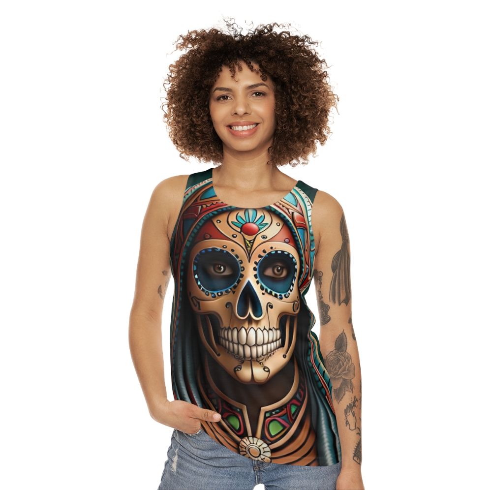 Santa Muerte skull design unisex tank top - women