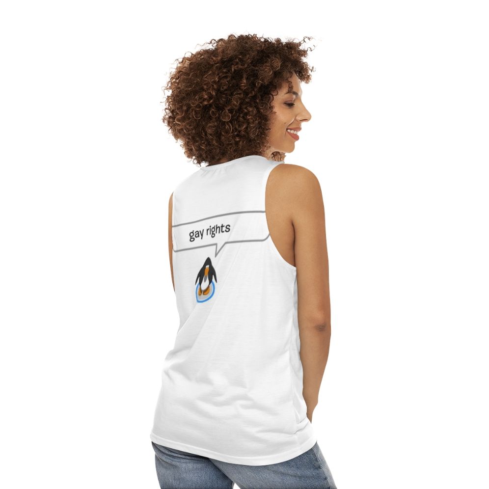 Gay rights penguin design unisex tank top - women back